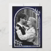 Invitation Feuilles de laurier argent Couronne Mariage Bleu R (Dos)