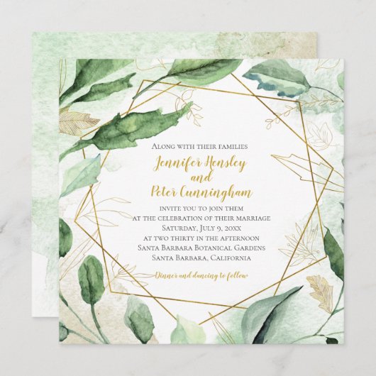 Invitation Feuilles de l'été Blush et Mariage géométrique de (Devant / Derrière)