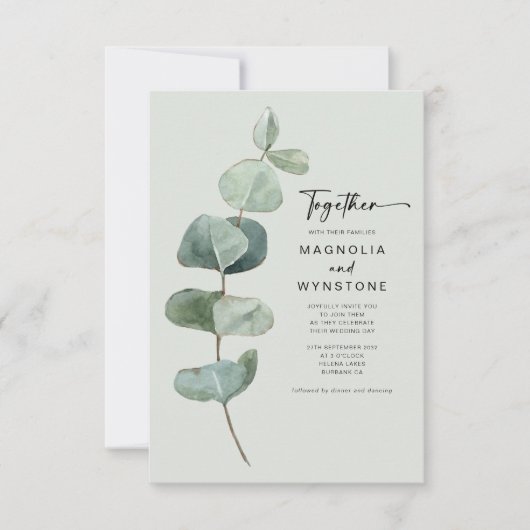 Invitation Feuilles de l'eucalyptus | Ensemble Mariage modern (Devant)