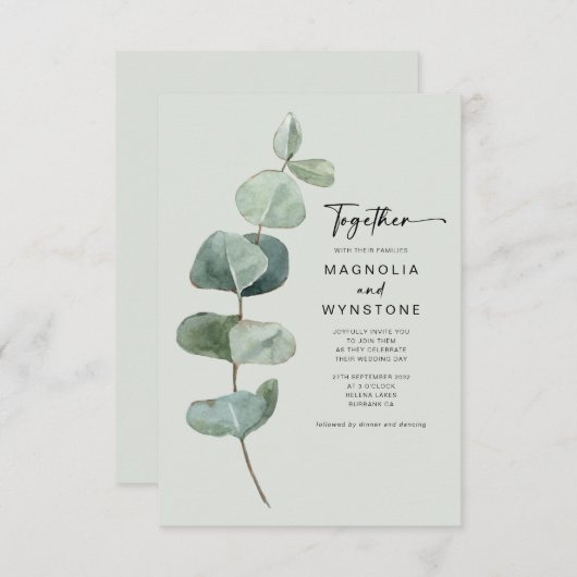 Invitation Feuilles de l'eucalyptus | Ensemble Mariage modern (Devant / Derrière)