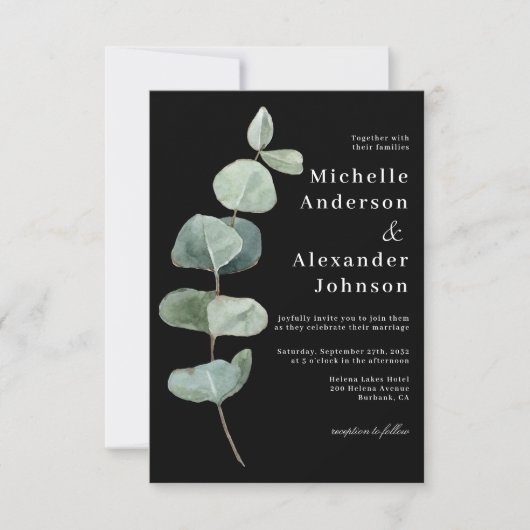 Invitation Feuilles de l'Eucalyptus noir | Ensemble Mariage m (Devant)
