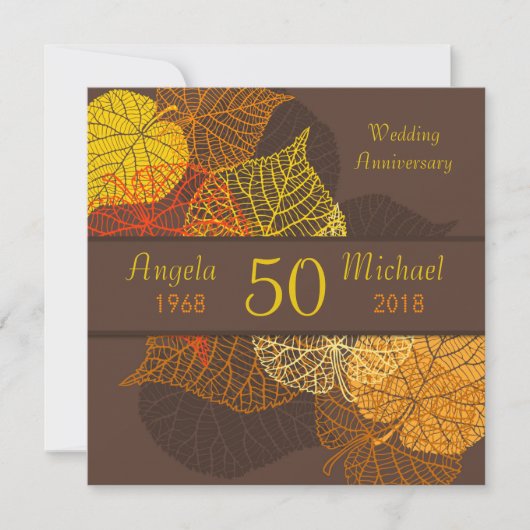 Invitation Feuilles de mariage anniversaire automnal doré (Devant)
