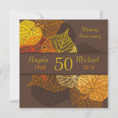 Invitation Feuilles de mariage anniversaire automnales dorées (Devant)