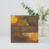 Invitation Feuilles de mariage automnales dorées Anniversaire (Debout devant)
