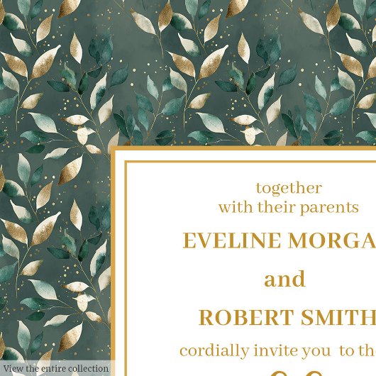 Invitation Feuilles de mariage de l'or foncé glamour invite