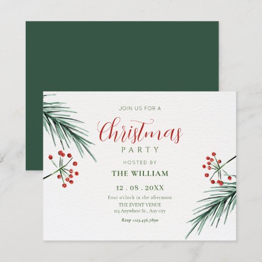 Invitation Feuilles de noël (Devant / Derrière)