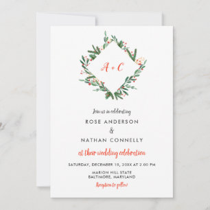 Invitation Feuilles de Noël Holly Monogramme de mariage d'hi