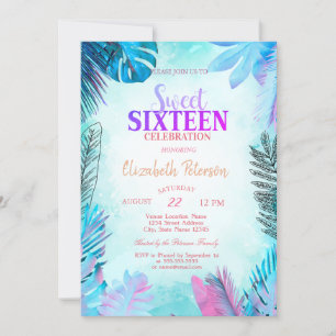Invitation Feuilles de palmier bleues Sweet 16 d'été