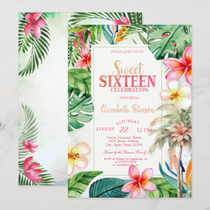 Invitation Feuilles de palmier Fleurs tropicales Été Douze an
