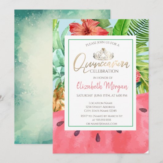 Invitation Feuilles de palmier, Pâque, Ananas Quinceañera (Devant / Derrière)