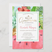 Invitation Feuilles de palmier, pastèque, ananas Quinceañera (Devant)
