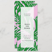 Invitation Feuilles de palmier rose et vert Fête d'anniversai (Devant / Derrière)
