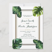 Invitation Feuilles de palmier tropical blanc vert et or mari (Devant)