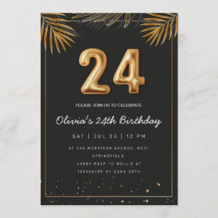 Invitation Feuilles de palmier tropical doré 24e anniversaire
