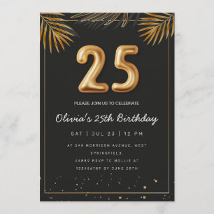 Invitation Feuilles de palmier tropical doré 25e anniversaire