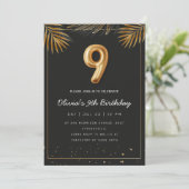 Invitation Feuilles de Palmier Tropical Doré 9e Anniversaire (Debout devant)