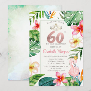 Invitation Feuilles de Palmier Tropical Fleurs Flamant Rose 6