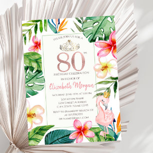 Invitation Feuilles de Palmier Tropical Fleurs Flamant Rose 8