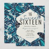 Invitation Feuilles de palmier tropical vert sarcelle Été dou (Devant / Derrière)