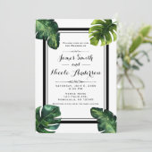 Invitation Feuilles de palmier tropicales blanc vert noir mar (Debout devant)