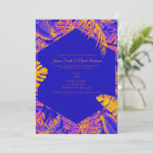 Invitation Feuilles de palmier tropicales bleues orange élect (Debout devant)