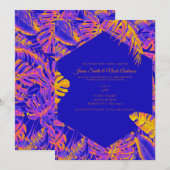 Invitation Feuilles de palmier tropicales bleues orange élect (Devant / Derrière)