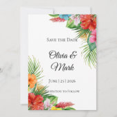 Invitation Feuilles de Palmier Tropicales Enregistrer la Date (Devant)