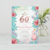 Invitation Feuilles de palmier tropicales Hibiscus Flamant ro (Debout devant)