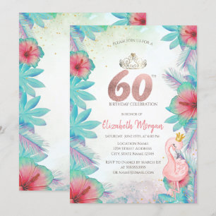 Invitation Feuilles de palmier tropicales Hibiscus Flamant ro