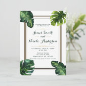 Invitation Feuilles de palmier tropicales Mariage blanc vert  (Debout devant)