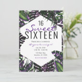 Invitation Feuilles de palmier tropicales violettes et vertes (Debout devant)