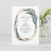 Invitation Feuilles de palmiers de plage tropicaux et anniver (Debout devant)