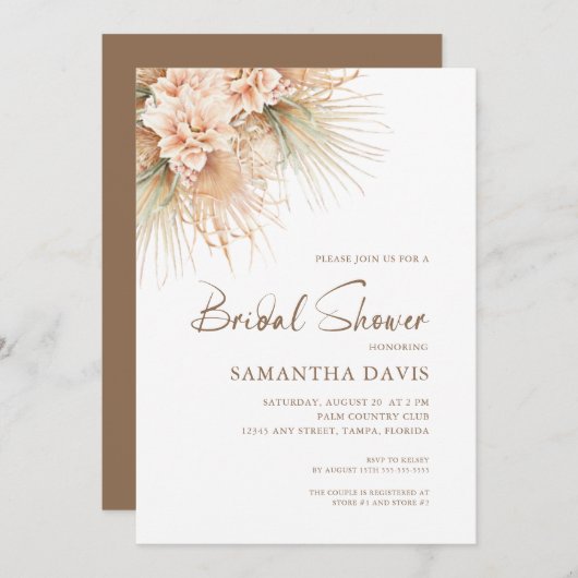 Invitation Feuilles de palmiers séchés Boho Pêchent Fête des  (Devant / Derrière)