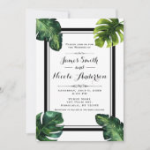 Invitation Feuilles de palmiers tropicaux blanc vert noir mar (Devant)