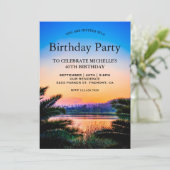 Invitation Feuilles de palmiers tropicaux coucher de soleil f (Debout devant)