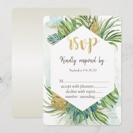Invitation Feuilles de palmiers tropicaux été  RSVP  (Devant / Derrière)