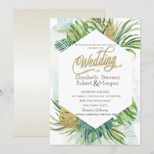 Invitation Feuilles de Palmiers Tropicaux Mariage d'Été