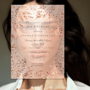 Invitation Feuilles de Parties scintillant en or rose Flore F