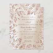 Invitation Feuilles de Parties scintillant en or Rose ivoire (Devant / Derrière)