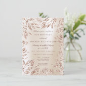 Invitation Feuilles de Parties scintillant en or Rose ivoire (Debout devant)