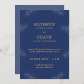 Invitation Feuilles de plage bleu foncé mariage (Devant / Derrière)