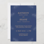 Invitation Feuilles de plage bleu foncé mariage (Devant)