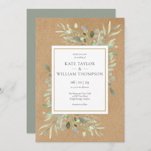 Invitation Feuilles de printemps de verdure Rustic Kraft Mari