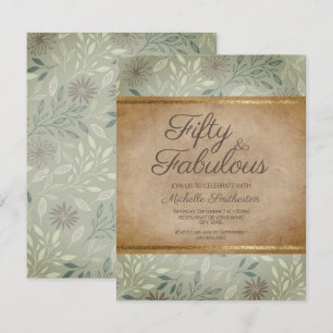 Invitation Feuilles de Sauge Rustiques Floral Or 50e Annivers