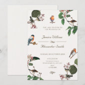 Invitation Feuilles de succursale mariage d'oiseaux (Devant / Derrière)