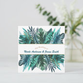 Invitation Feuilles de Teal Vert Tropical Élégant Mariage Bla (Debout devant)