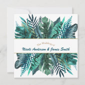 Invitation Feuilles de Teal Vert Tropical Élégant Mariage Bla (Devant)