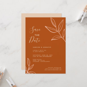 Invitation Feuilles de terre cuite Enregistrez la date Mariag