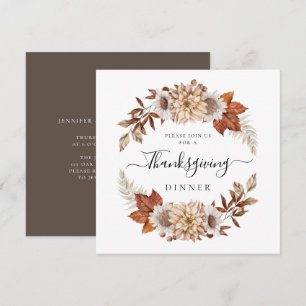 Invitation Feuilles de Thanksgiving de couleur marron rustiqu