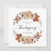 Invitation Feuilles de Thanksgiving de couleur marron rustiqu (Devant)
